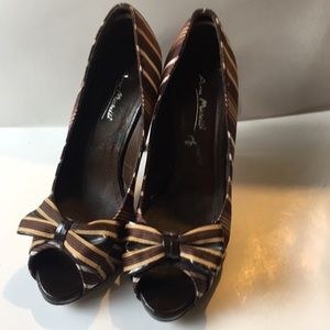 Brown and tan stripe heels